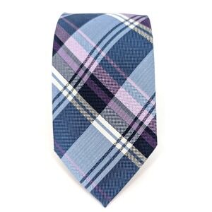 Pronto Uomo Blue Purple Plaid Silk Tie Platinum Classic Preppy Heritage Modern